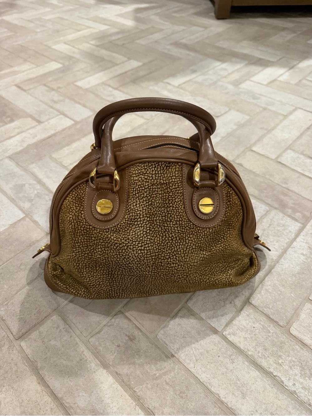 Vintage Borbonese Partridge Eye Dome Satchel Made in Italy - Picture 2 of 13